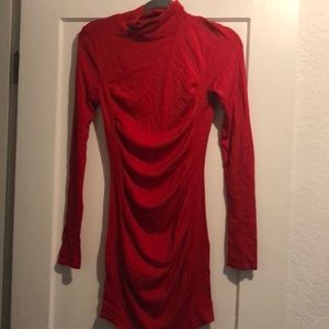 EXPRESS Red, body con mini turtle neck dress.